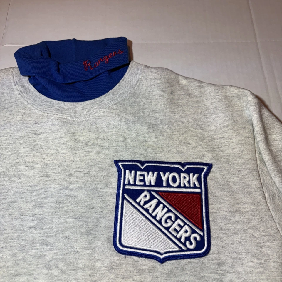 Винтажная толстовка New York Rangers Majestic с черепаховым вырезом серая хоккейная НХЛ 90-е - Изображение 2 из 4