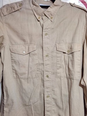Vintage Christian Dior Shirt Mens Med Beige Long Sleeve Safari 