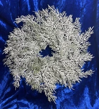 VTG Floral Lancaster Home Fairisle CEDAR Candle Ring 13" flocked white Wreath x2