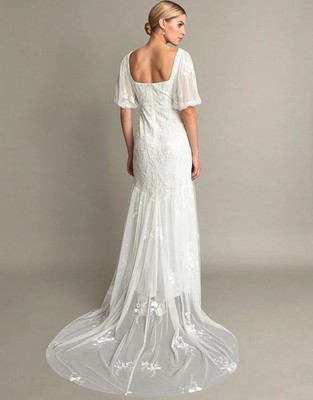 Monsoon Violett Boho Chic Verziert Braut Hochzeitskleid Ivory 22 UK UVP 499£