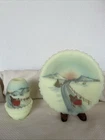 Fenton Custard Uranium Glass Going Home Fairy Lamp & Plate Hand Painted & Signed