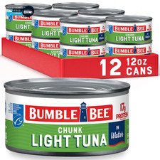 Chunk Light Tuna in Water, 12 Oz Can Pack of 12 - Wild Caught Skipjack Tuna
