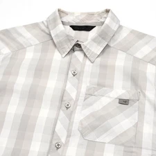 Arcteryx Peakline Button Up Shirt Men's Medium Gray White Plaid Outdoor Camp
