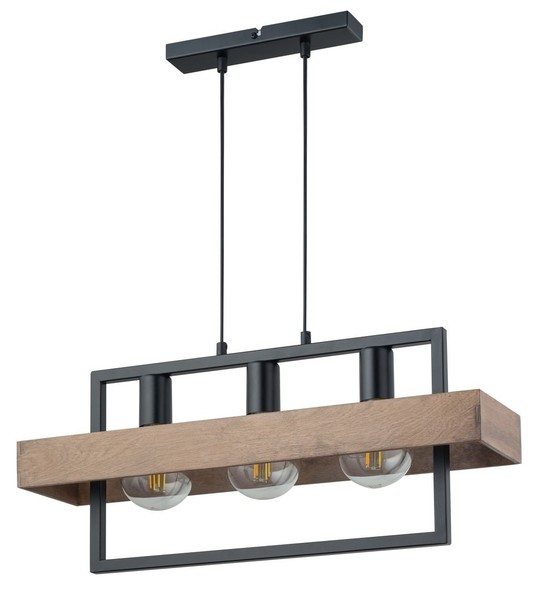 Holz HäNgelampe Metall Schwarz E27 61 Cm Esstisch Pendel Leuchte Wohnzimmer-image