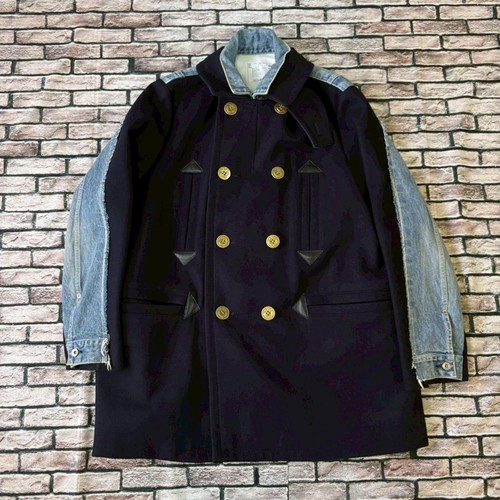 Sacai 20AW Wool Melton Denim Pea Coat Docking Jacket Used