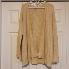 L.L. Bean Open Front Ivory Chunky Knit Cardigan Women's Size L Cozy Outdoors