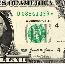 2021 D Star Note One Dollar Bill Regular Run Pack Note D08561033*