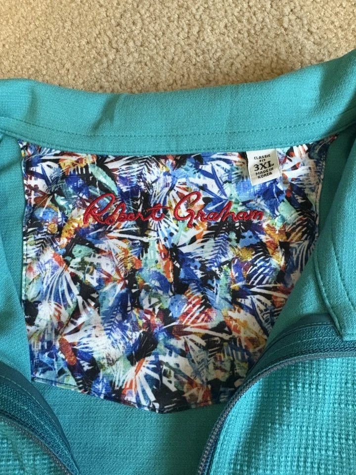 Nuevo con etiquetas Para hombres 3XL Robert Graham Teal Tejido Manga Larga 1/4 Cremallera Frontal Foto 2 de 4
