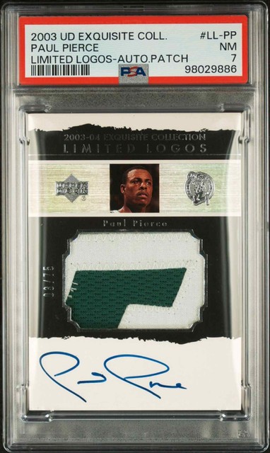 2003-04 Upper Deck Exquisite Paul Pierce Limited Logos Patch Auto /75 PSA 7 AL2