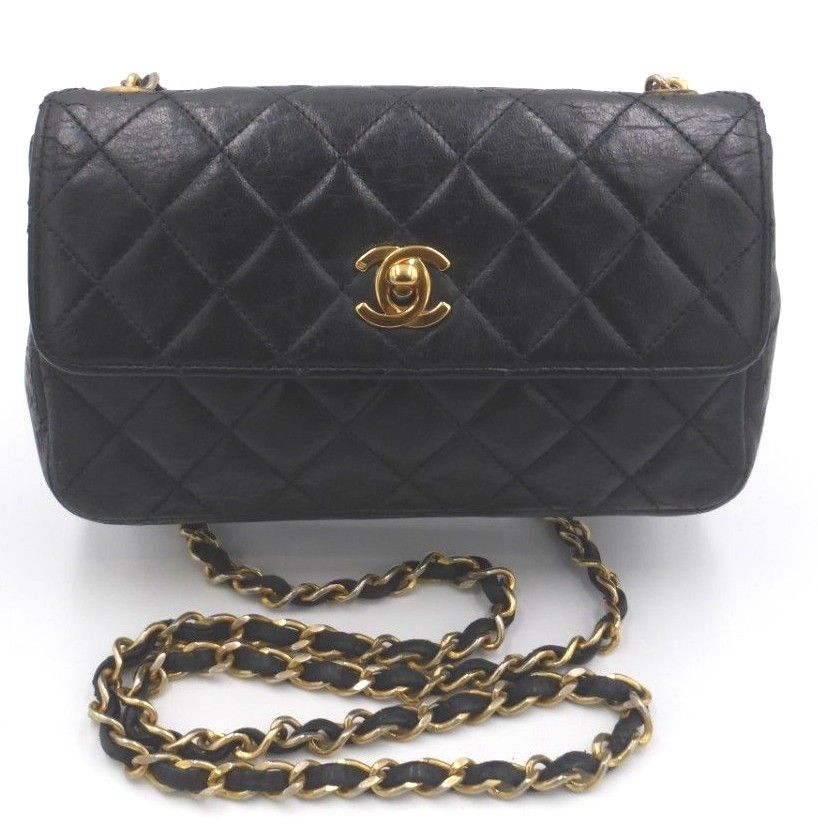 CHANEL Black Mini Matelasse Chain Shoulder Bag (Vintage) Lambskin