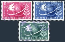 Costa Rica C186-C188, used. Michel 449-451. UPU-75, 1949. Globe, Pigeon.
