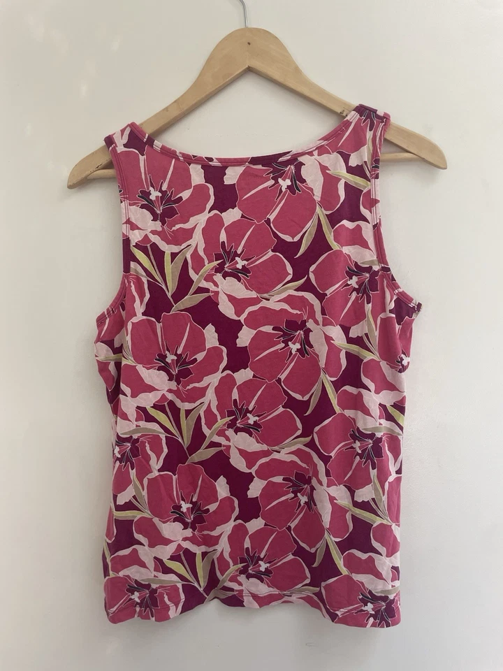 Camiseta sin mangas Croft&Barrow para mujer colorida rosa floral suave mezcla de algodón M Foto 4 de 4