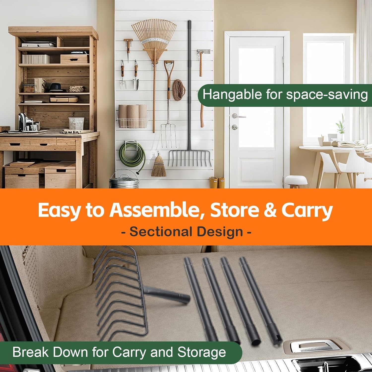 Garden Rake, Heavy Duty 11 Tines Metal Thatch Rake for Gathering Hay Dead Grass 