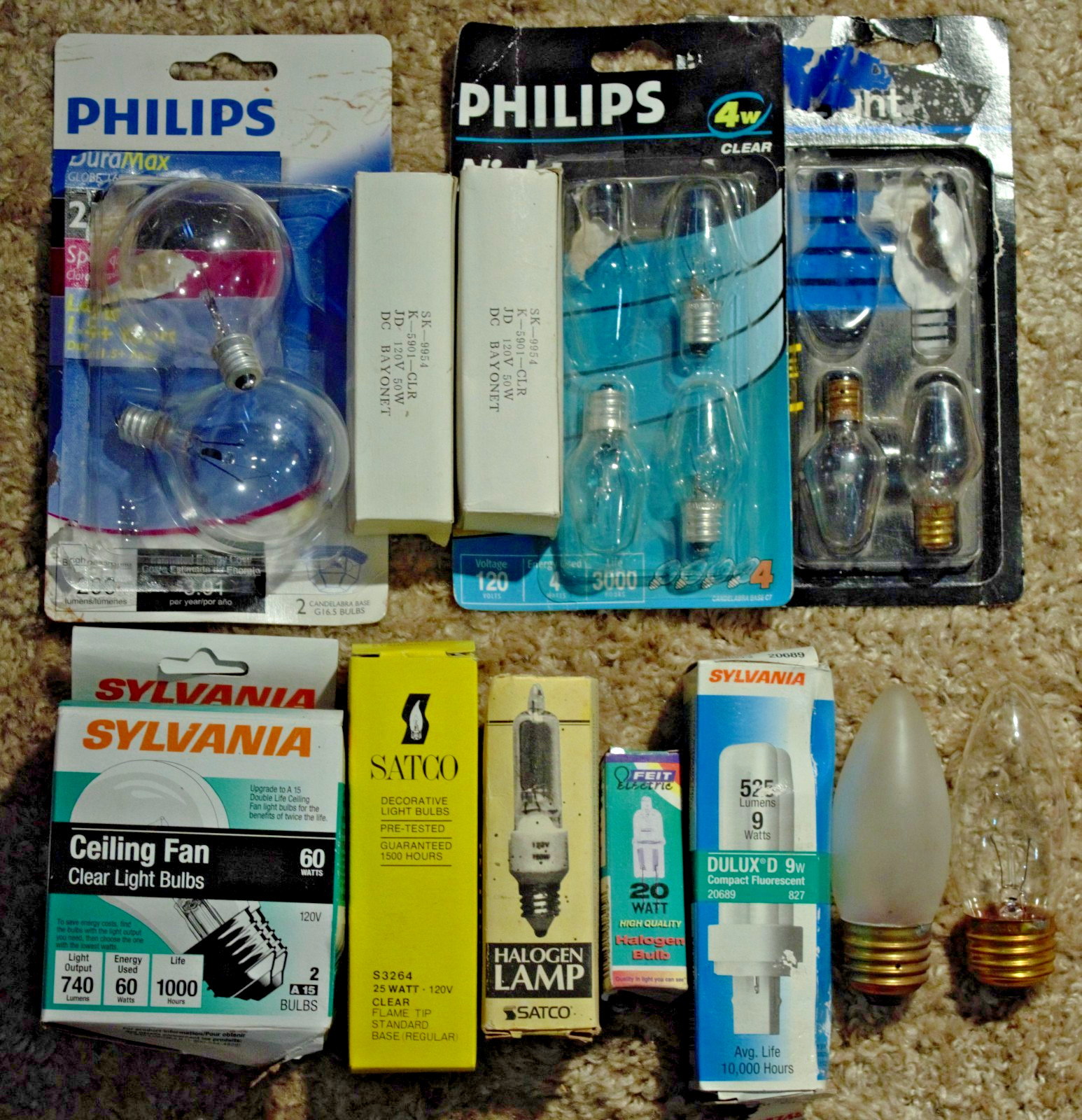 Misc. lot of 15 Incandescent & Halogen Light Bulbs, Most New