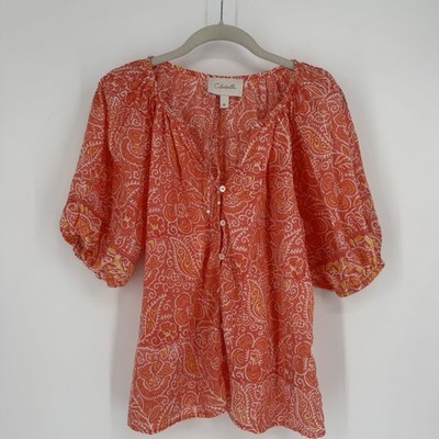 Cleobella top womens medium M orange organic cotton paisley relaxed beachy