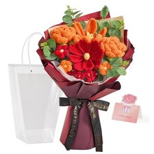 Crochet Flower Bouquet, Knitted Flowers, Orange and Burgundy Orange, red