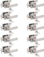 10 Pack Interior Entry Door Levers with Lock and 3 Keys - Brushed Nickel