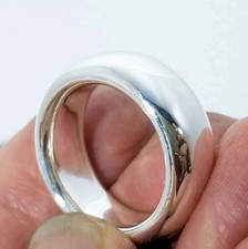 Solid 925 Sterling Silver Plain Wide Band Woman Ring Statement Chunky Dome Ring