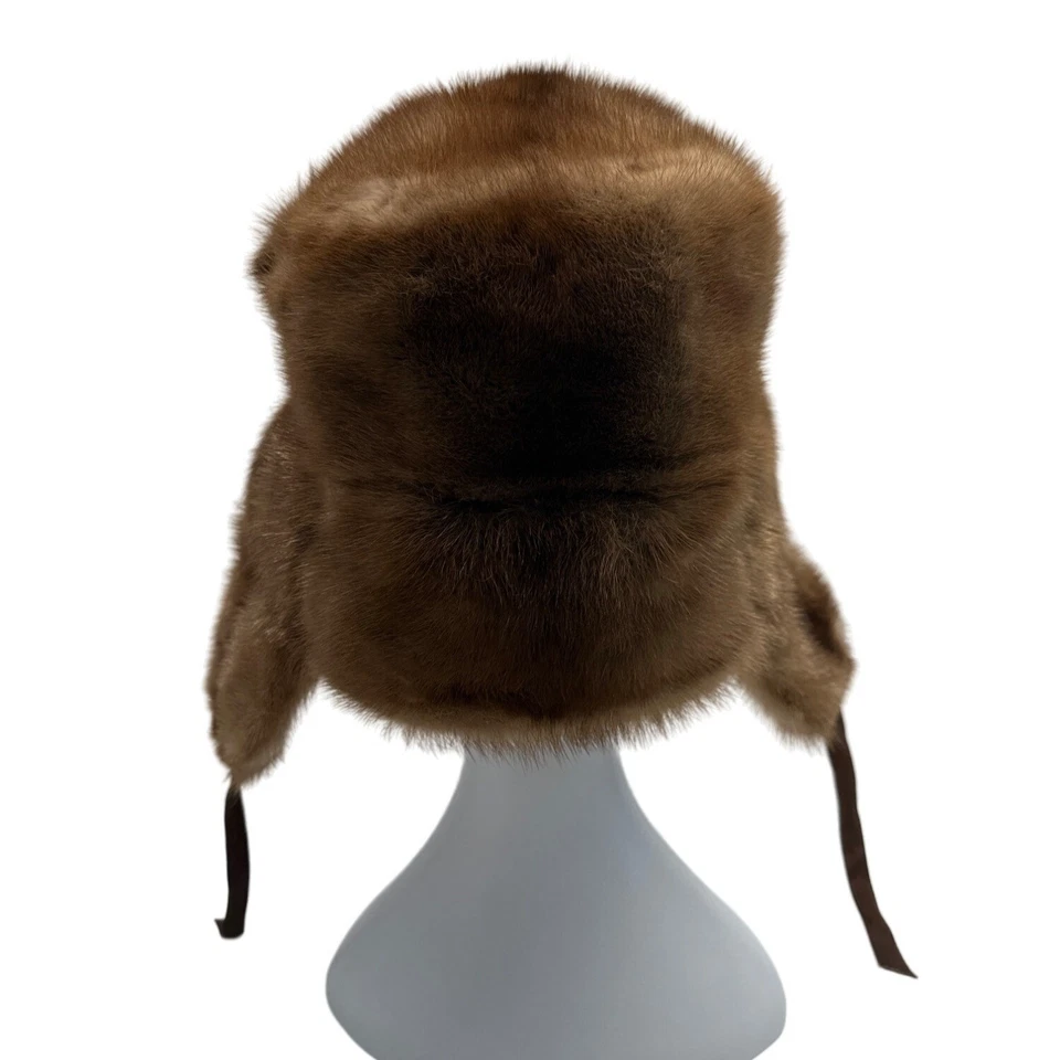 Sombrero del ejército ruso de invierno vintage de piel de visón marrón sin marca Foto 3 de 4