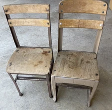 Two 1950”s-60”s School  House Chairs Wood & Metal Heavy Duty