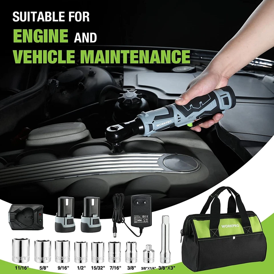 WORKPRO Cordless Electric Ratchet Wrench 3/8" 12V 40 Ft-lbs Ratchet Wrench Kits - Image 4 of 4