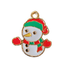 Goldtone Enamel Snowman Pendant Mini Dangle Charm Craft Jewelry