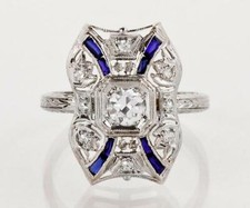 1.20CT Antique Art Deco Old European Cut CZ  Blue Sapphire Engagement Ring