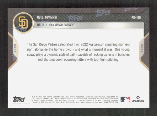 2022 Topps Now Postseason San Diego Padres Wil Myers #PS-108 blu/49 - Foto 2 di 2