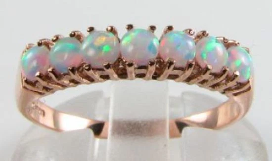 Anillo Eternidad Art Déco 9CT 9K Oro Rosa Ópalo Natural, Talla Gratis