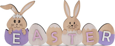 Purple Wooden Easter Bunny Decoration - Festive Tabletop Display for Easter