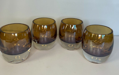 4 Mikasa Home Accents Solaris Amber Iridescent Art Glass Votive Candle Holder