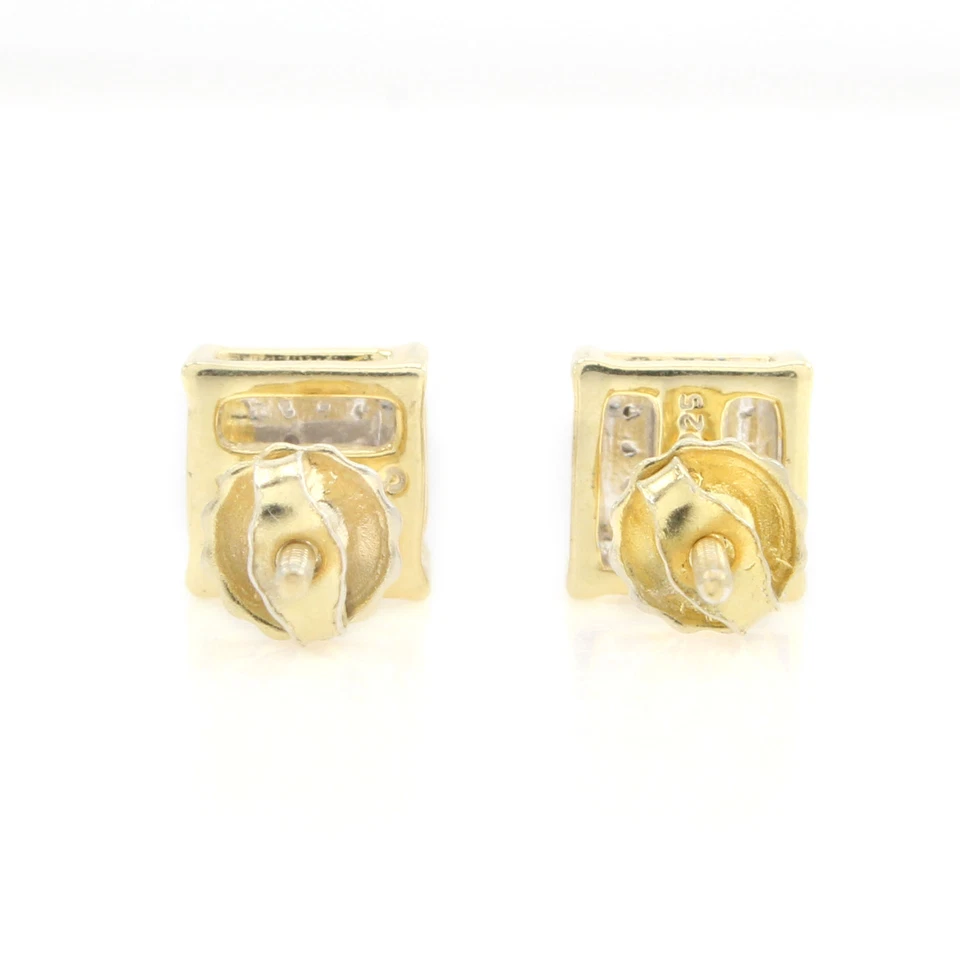 Aretes de diamantes naturales blancos chapados en oro amarillo de 14K envío rápido y gratuito Foto 3 de 4