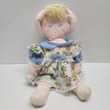Vintage Eden Plush Blonde Cloth Baby Doll Floral Dress Bonnet 13" Closed Eyes