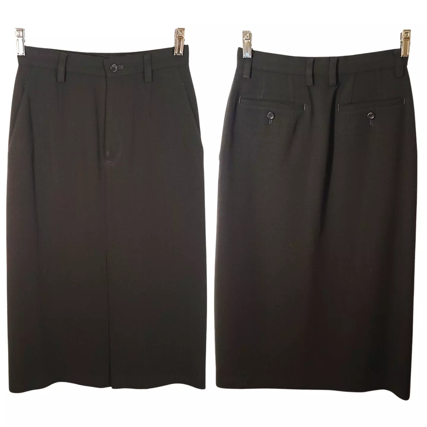ISSEY MIYAKE S US M JP Slit Front Straight Wool Made in Japan Midi Skirt