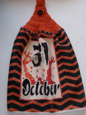 ORANGE Yarn Crochet Top Halloween OCTOBER 31 Print Kitchen Towel