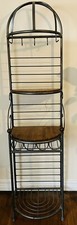 French Country Style Vintage Wrought Iron & Wood Narrow Bakers (Flower) Rack