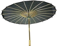 32" Black Nylon waterproof bamboo Oriental look umbrella parasol straight handle