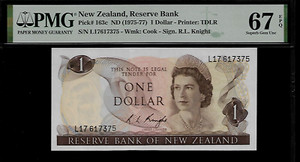 New Zealand  1 Dollars 1975-77  PMG 67 EPQ UNC Pick # 163c Queen Elizabeth II
