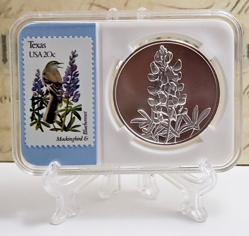 Bluebonnet de Texas 1 oz. Redonda de plata con estampillas vintage - ¡Muy bonita! W2 - Imagen 6 de 13