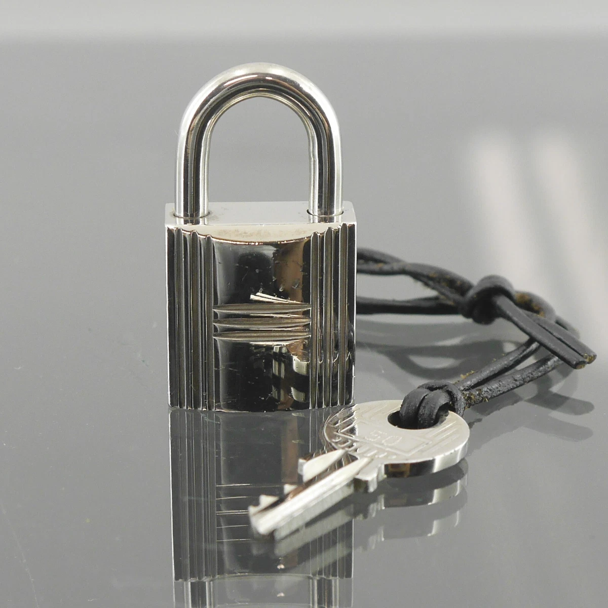 Authentic HERMES Padlock & 1Key Silver Brass No.50 #f30948