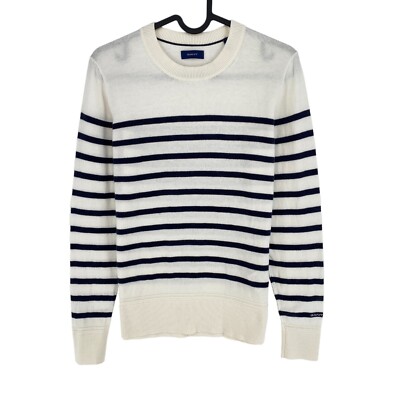 GANT Weiß Baumwolle Gestreift Rundhals Pullover GRÖSSE XS