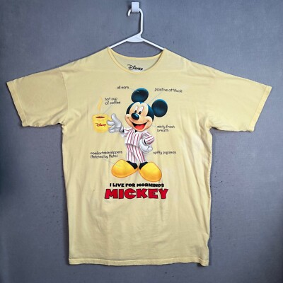 #ad Disney Mickey Mouse quot;I Live For Morningsquot; Yellow Graphic T Shirt Womens OSFA $3.90