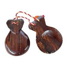 Vintage Souvenir Handcrafted Wooden Castanets Red Yellow String Flamenco Dance
