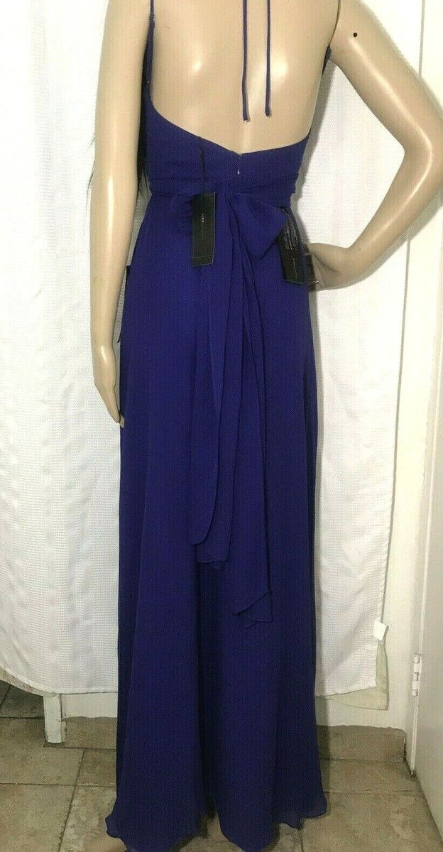 New Bcbg Maxazria Rosabelle Open back Silk Chiffon Gown Blue 0-2-4-8-10-12 $398