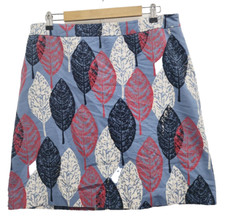 Boden Womens A-Line Mini Skirt Size 12R Blue Leaf Print Cotton Preppy