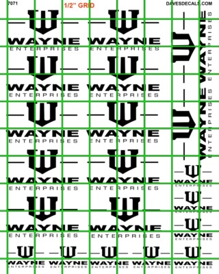 7071 DAVE'S DECALS  BATMAN WAYNE INDUSTRIES MIXED ASSORTED LOGOS ON CLEAR
