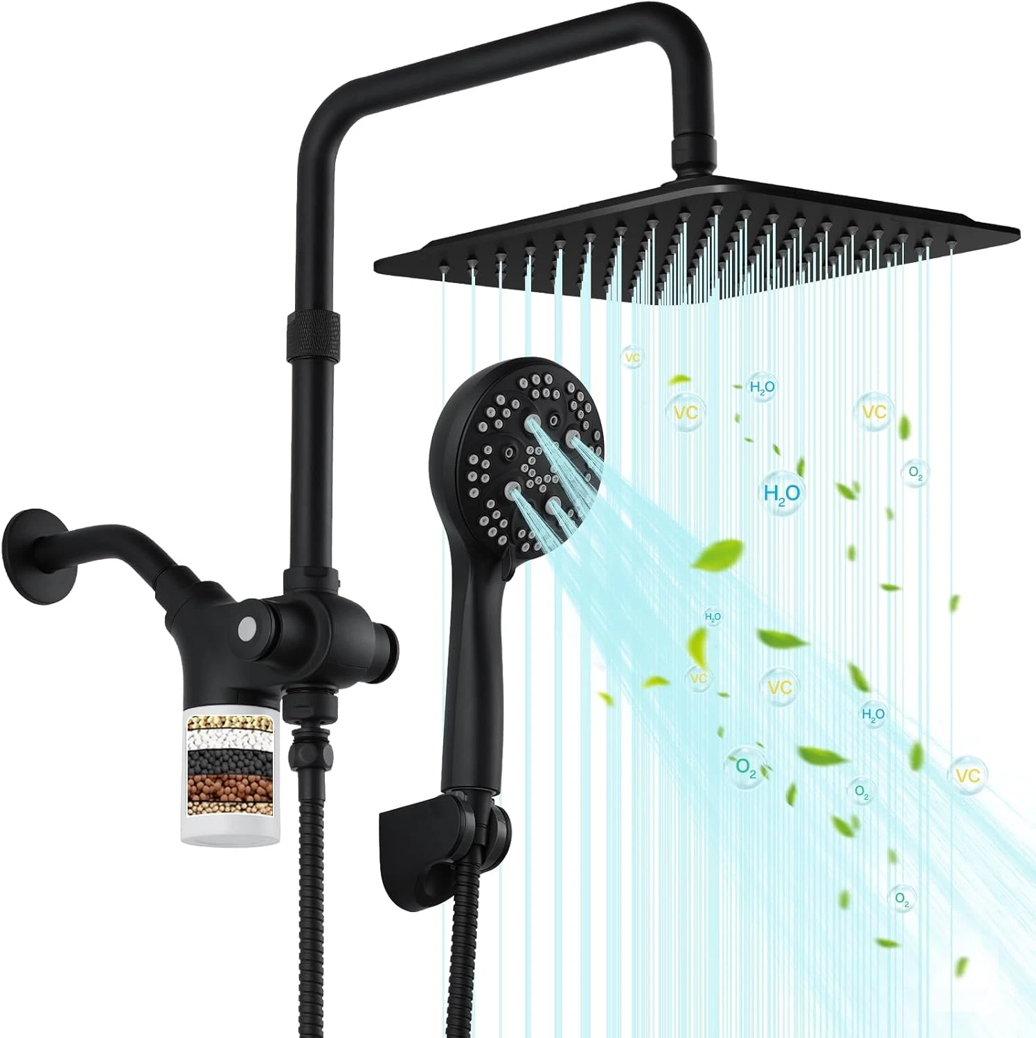 High Pressure 10" Filtered Shower Head with Handheld Spray & Adjustable Hose