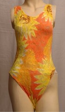 Orange Fishnet Multi Spandex Leotard for Women 12 Medium