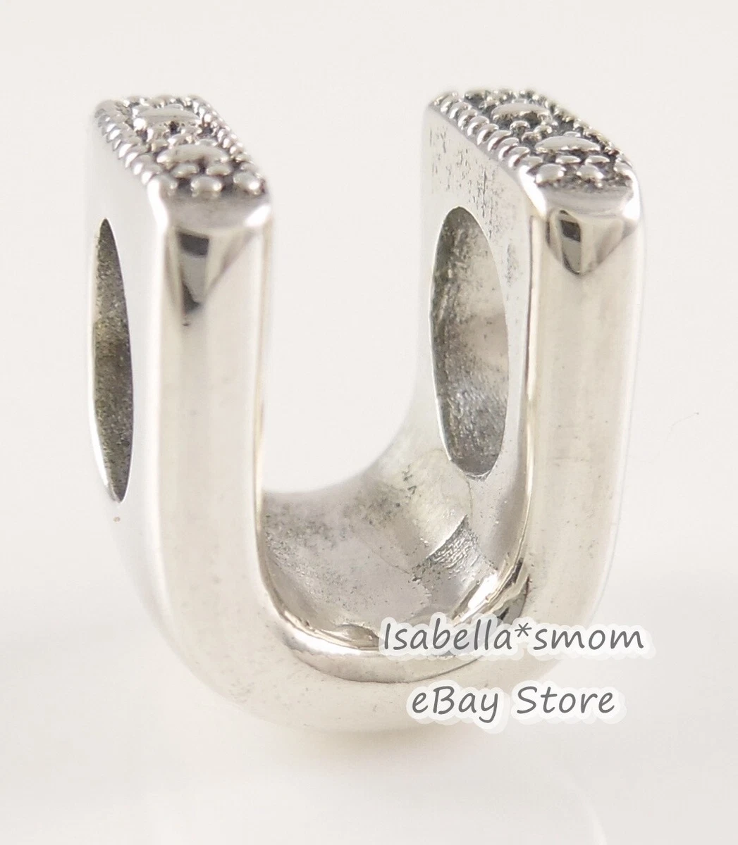 Authentic PANDORA Silver BLOCK LETTER U Birthday Charm Bead 797475 NEW w POUCH