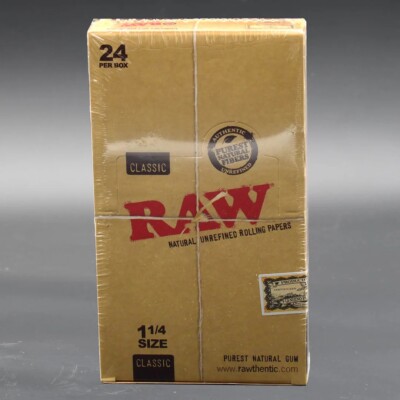 Raw 1.25 (1 1/4) Classic Cigarette Rolling Paper Full Box 24 pk~Factory Sealed
